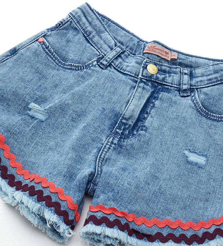 HIGH RISE DENIM SHORTS WITH HEART-SHAPED RIVETS - Little Betty