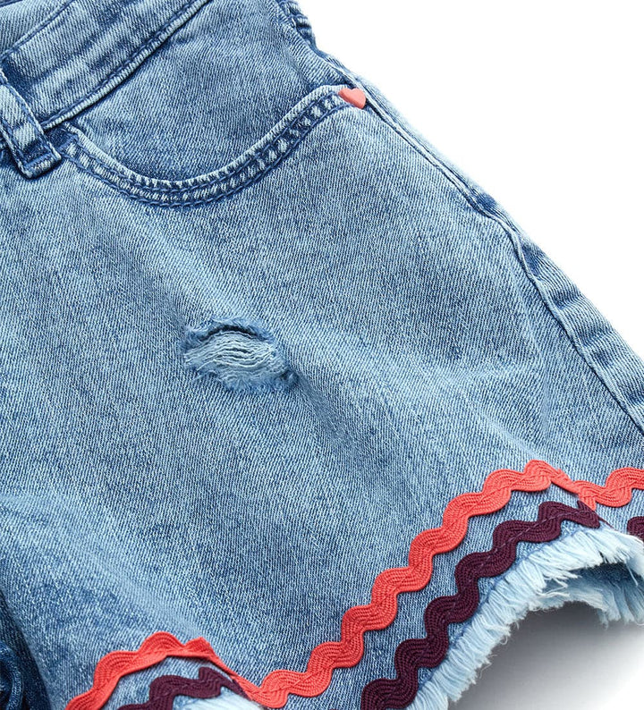 HIGH RISE DENIM SHORTS WITH HEART-SHAPED RIVETS - Little Betty