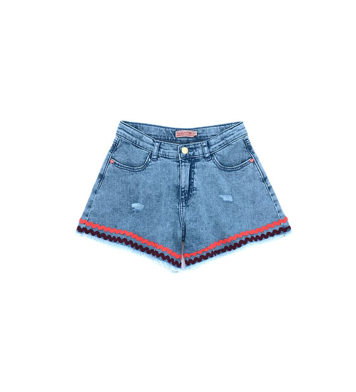 HIGH RISE DENIM SHORTS WITH HEART-SHAPED RIVETS - Little Betty