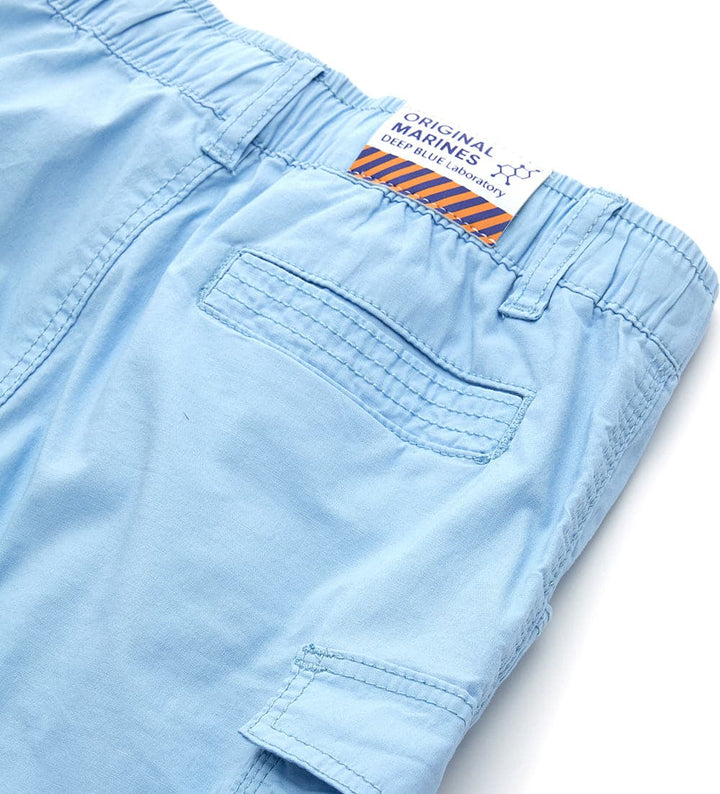 LIGHT BLUE COTTON CARGO SHORTS WITH LARGE POCKETS - Little Betty