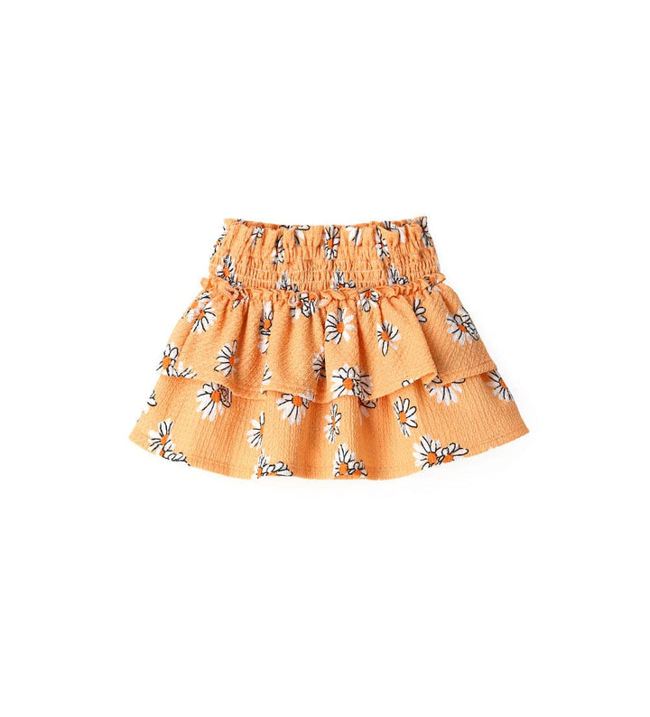 ORANGE COTTON SKIRT WITH FLORAL PRINTS - Little Betty