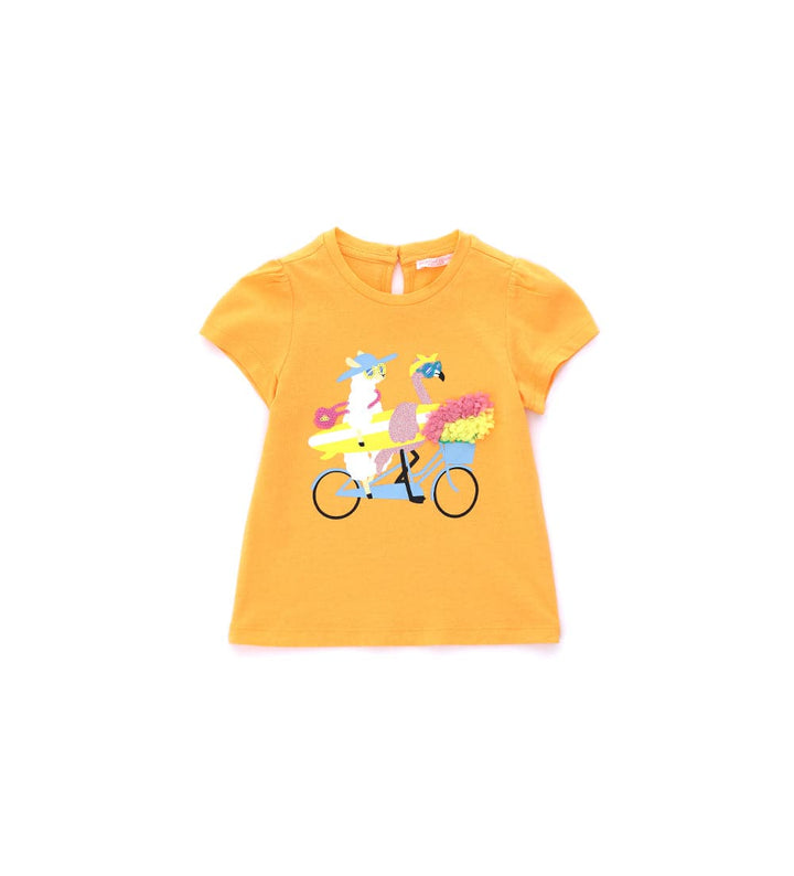 ORANGE SHORT-SLEEVED COTTON T-SHIRT WITH APPLICATION - Little Betty