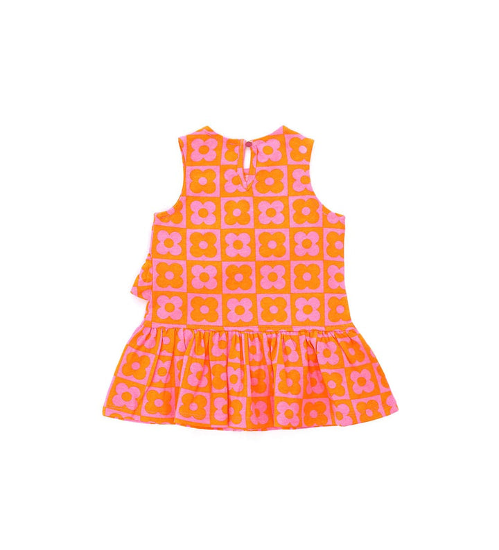 PINK/ORANGE FLOWER-PRINTED AND RUFFLES COTTON DRESS - Little Betty