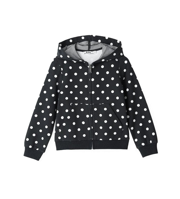 POLKA DOT BLACK HOODIE WITH TULLE-LINED HOOD - Little Betty