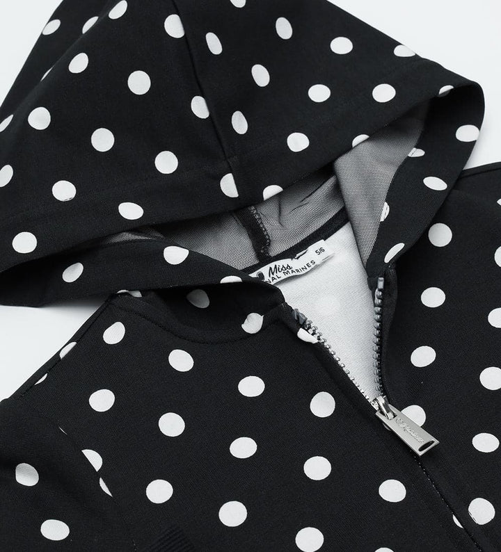 POLKA DOT BLACK HOODIE WITH TULLE-LINED HOOD - Little Betty