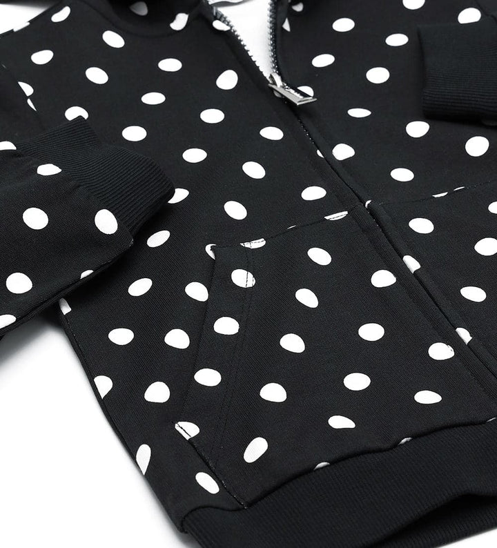 POLKA DOT BLACK HOODIE WITH TULLE-LINED HOOD - Little Betty