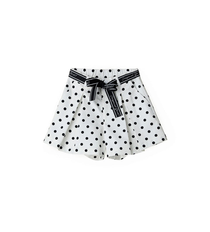 POLKA DOT WHITE BELTED SHORTS WITH PLEATS - Little Betty