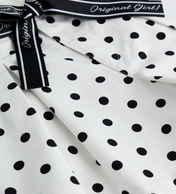 POLKA DOT WHITE BELTED SHORTS WITH PLEATS - Little Betty