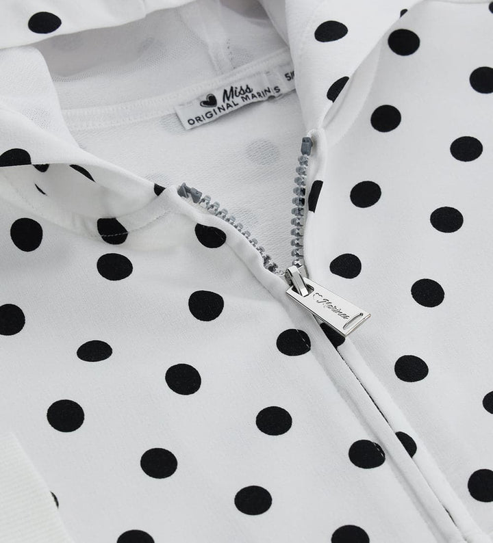 POLKA DOT WHITE HOODIE WITH TULLE-LINED HOOD - Little Betty