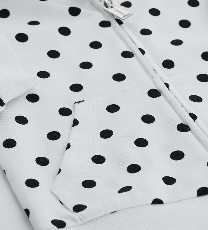 POLKA DOT WHITE HOODIE WITH TULLE-LINED HOOD - Little Betty