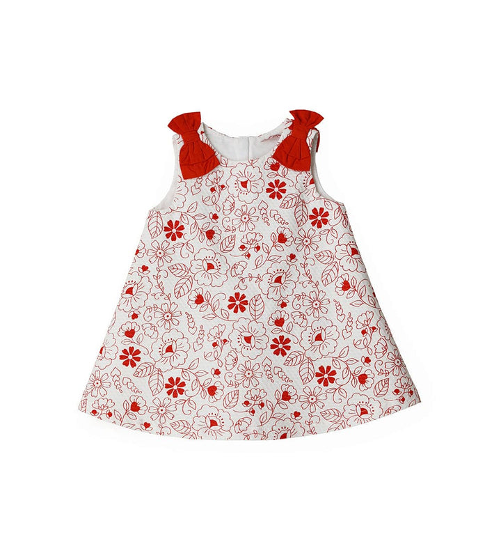 RED FLOWER FUN SHOULDER BOW DRESS - Little Betty