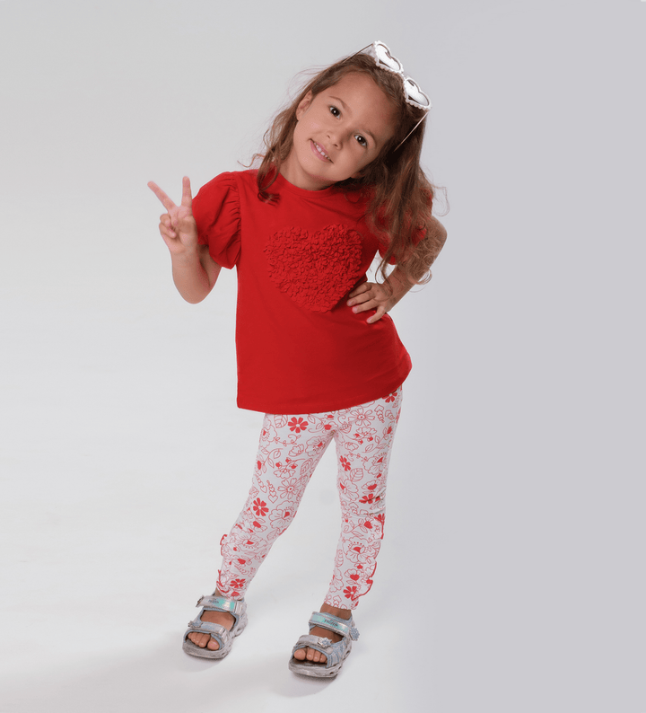 RED FLOWER FUN SIDE-RUFFLE LEGGINS - Little Betty