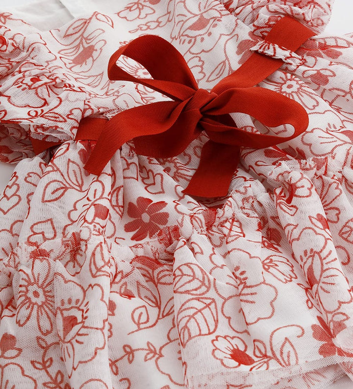 RED FLOWER FUN TULLE RUFFLE DRESS - Little Betty