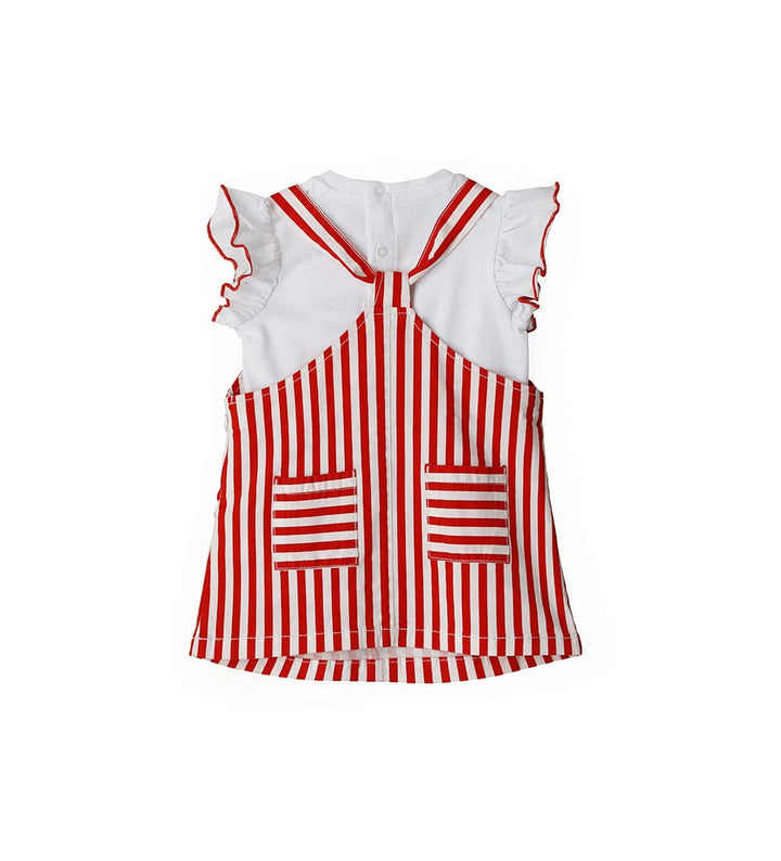 RED STRIPED SEQUIN HEARTS OVERALL DRESS - Little Betty