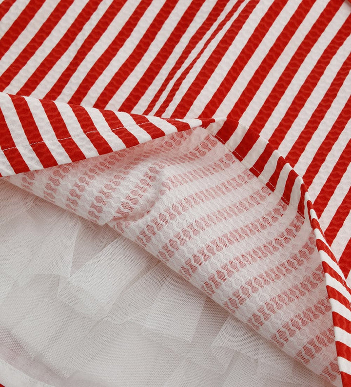 RED STRIPED SHOULDER BOW DRESS - Little Betty