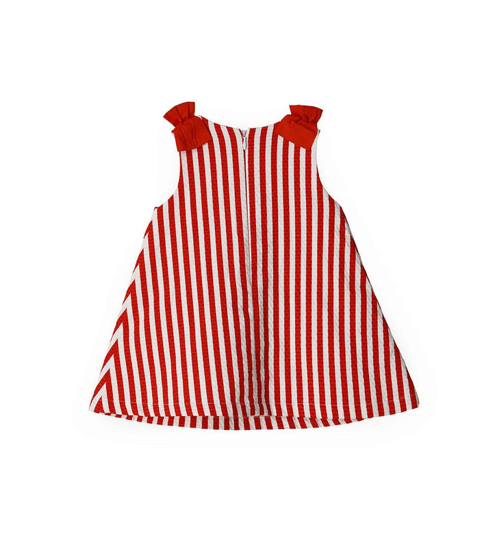 RED STRIPED SHOULDER BOW DRESS - Little Betty