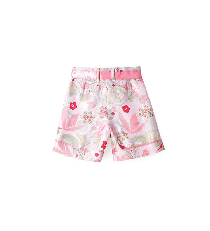 SHIMMERY FLORAL DAMASCATED BERMUDA SHORTS WITH SATIN RIBBON - Little Betty