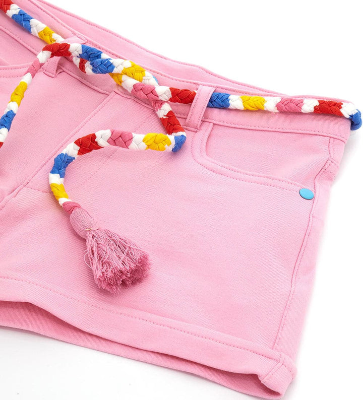 TASSEL BELT PINK BEACH SHORTS - Little Betty