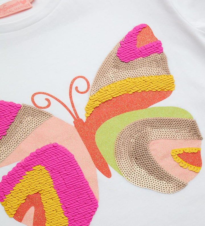 WHITE SEQUIN BUTTERFLY T-SHIRT - Little Betty