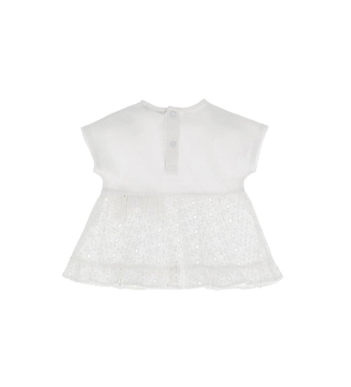 WHITE SHORT-SLEEVED COTTON T-SHIRT WITH BOW - Little Betty