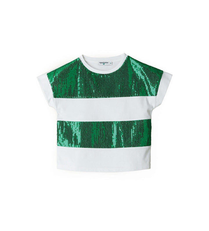WHITE WITH GREEN SEQUINS GLAM T-SHIRT - Little Betty
